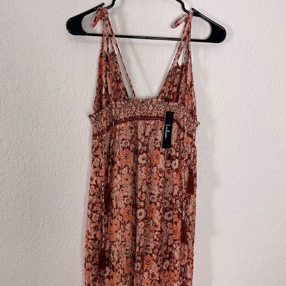 NWT Lulu’s Field Day Rust Orange Floral Maxi Dress - Picture 5 of 8
